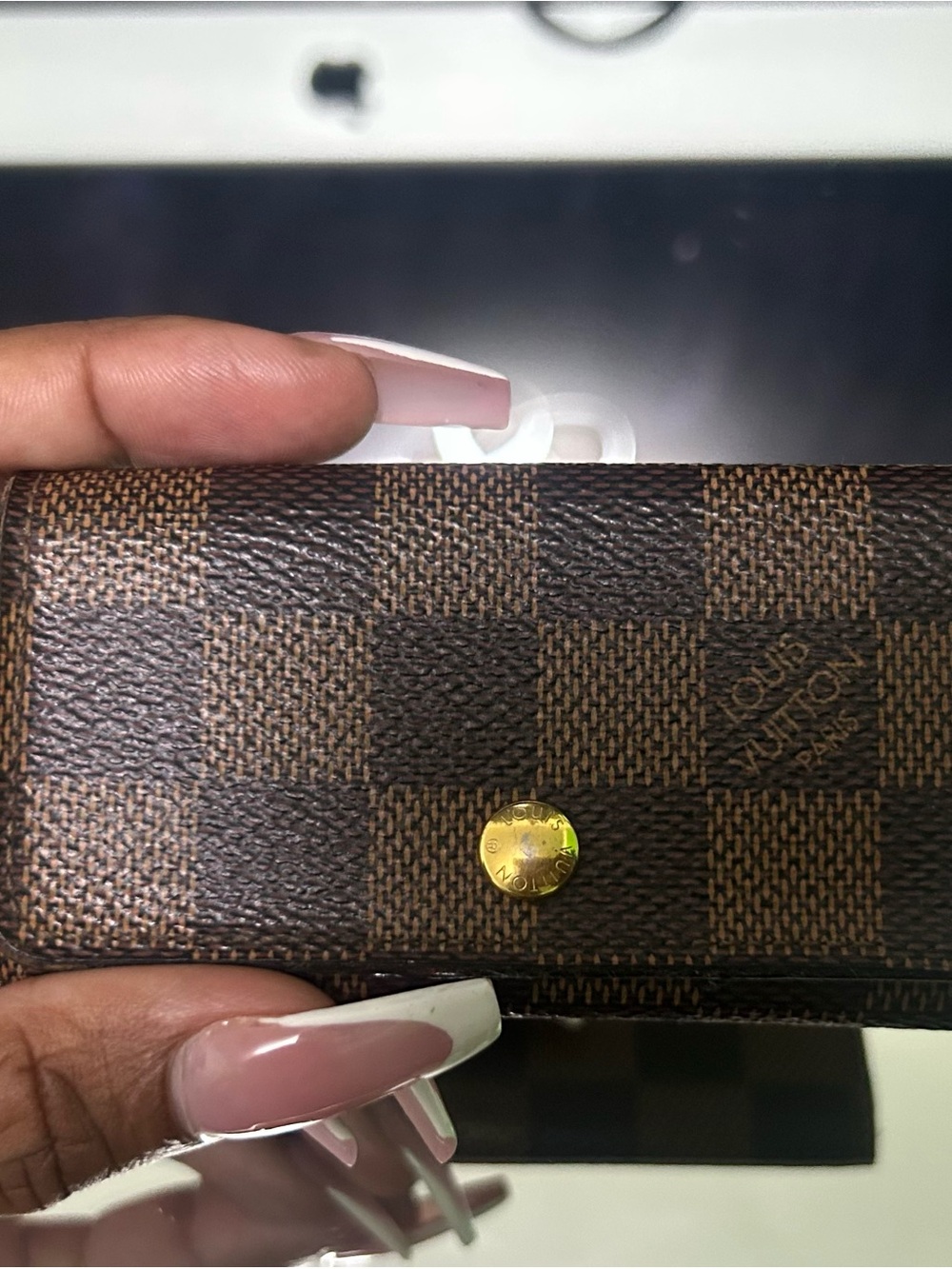 Louis Vuitton Brown Damier Ebene Checkerboard Key Holder with Gold Snap